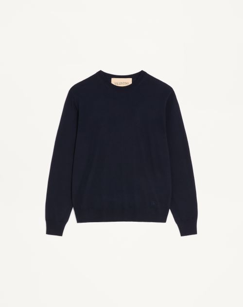 Valentino - Vロゴ エンブロイダリー ウール ニットプル - ネイビー - メンズ - ニット